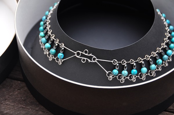 Stainless steel and turquois necklace by Tim Elverston