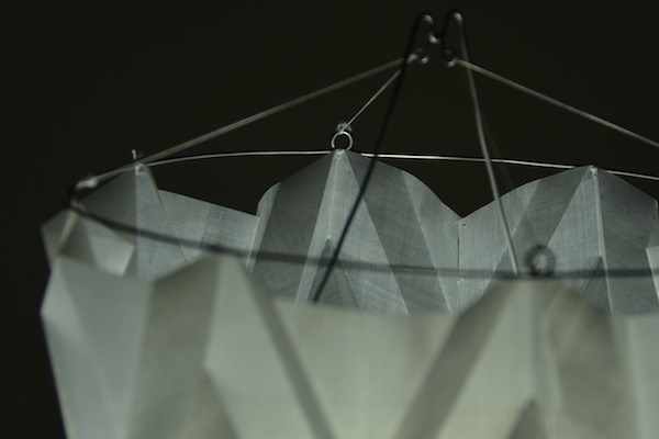 detail of sewn and hand formed origami lamp shade design by Tim Elverston