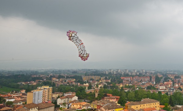 ColorWing Flame flying over Cesena, Italy from the top of a castle