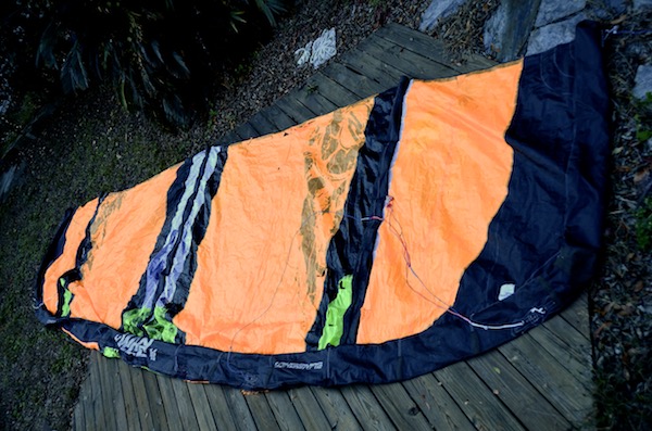 same slingshot kite after sewing repair by windfire designs