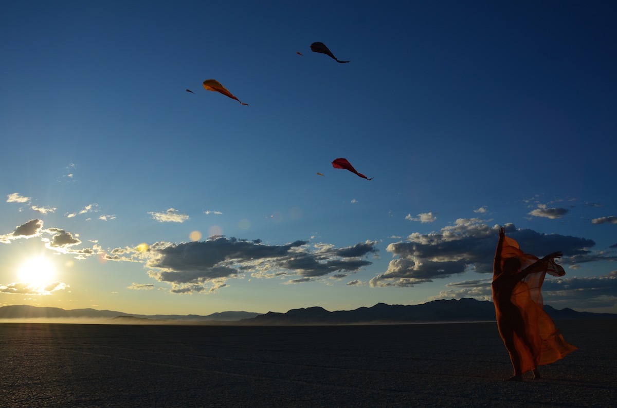 Ruth wind worships with 3 FlowxL stacked with 3 baby flowx in the desert