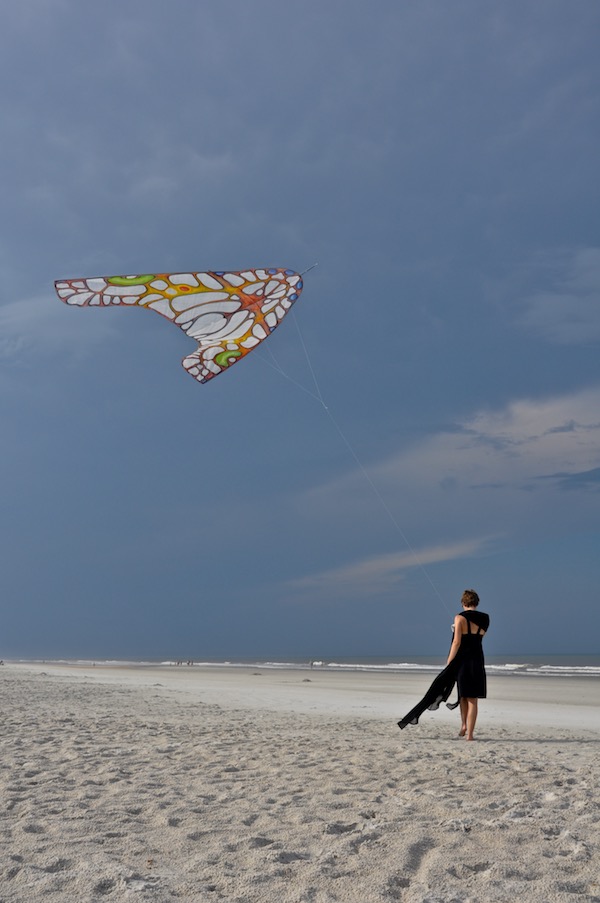 Ruth walking with a ColorWing Morpho Glider